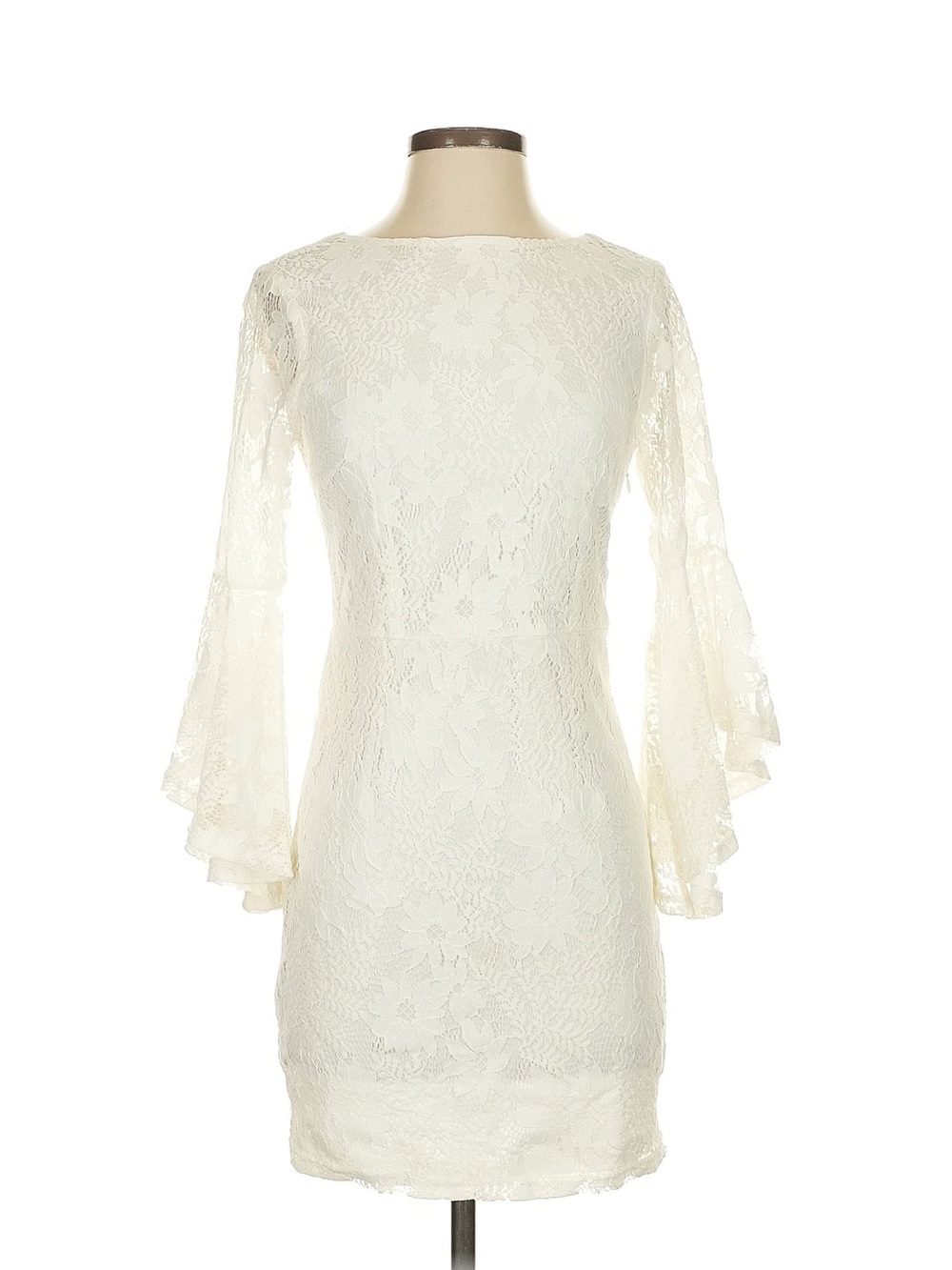 Elegant Ivory Lace Bell-Sleeve Dress